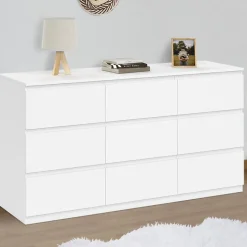 Commode 9 tiroirs TOMI XXL 136 cm bois blanc