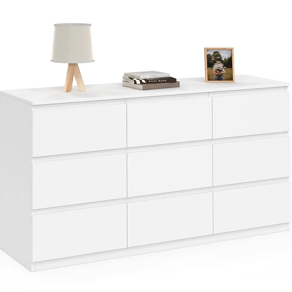 Commode 9 tiroirs TOMI XXL 136 cm bois blanc