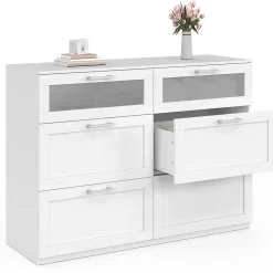 Commode 6 tiroirs VITO 110 cm bois blanc et effet givré