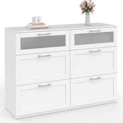 Commode 6 tiroirs VITO 110 cm bois blanc et effet givré