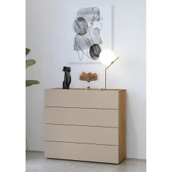 Commode 4 tiroirs VOX coloris chene et beige