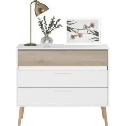 Commode AALBORG PARISOT 3 tiroirs blanc et imitation chêne 90,8x40x77,5 cm