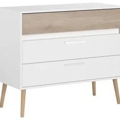 Commode AALBORG PARISOT 3 tiroirs blanc et imitation chêne 90,8x40x77,5 cm