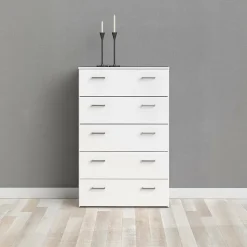 Commode Aikol, Commode polyvalente, Commode de chambre, Meuble avec tiroirs, 74x36 h114 cm, Blanc