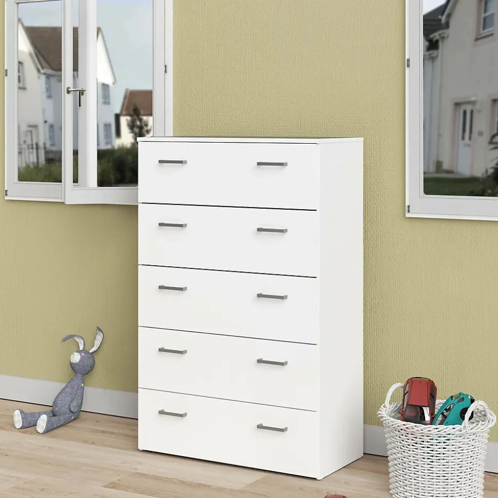 Commode Aikol, Commode polyvalente, Commode de chambre, Meuble avec tiroirs, 74x36 h114 cm, Blanc
