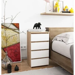 Commode AKORD CL4 Chêne Sonoma 40 cm 4 tiroirs façade Blanche 40x35x74 cm
