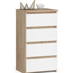 Commode AKORD CL4 Chêne Sonoma 40 cm 4 tiroirs façade Blanche 40x35x74 cm
