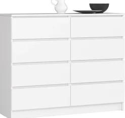 Commode AKORD K120 Blanche 120 cm 8 tiroirs façade Blanche 120x40x99 cm