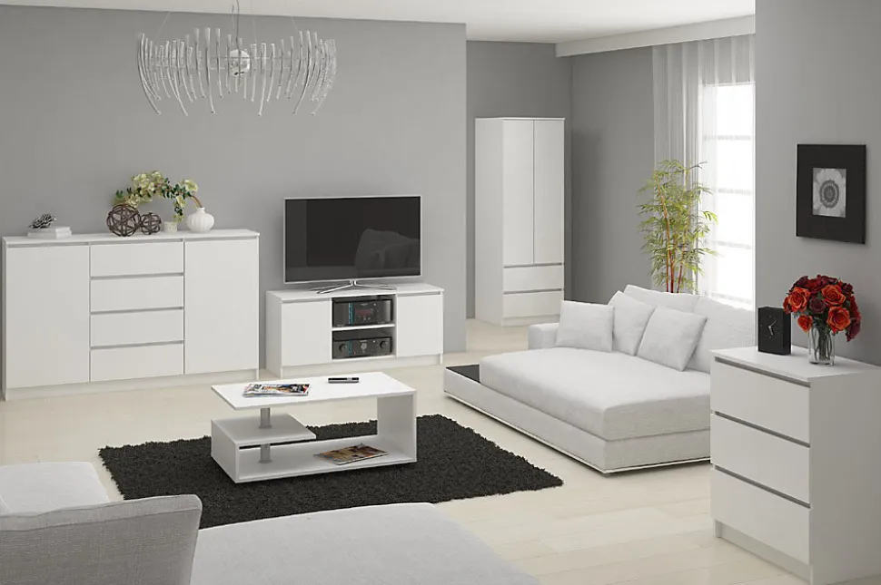 Commode AKORD K120 Blanche 120 cm 8 tiroirs façade Blanche 120x40x99 cm