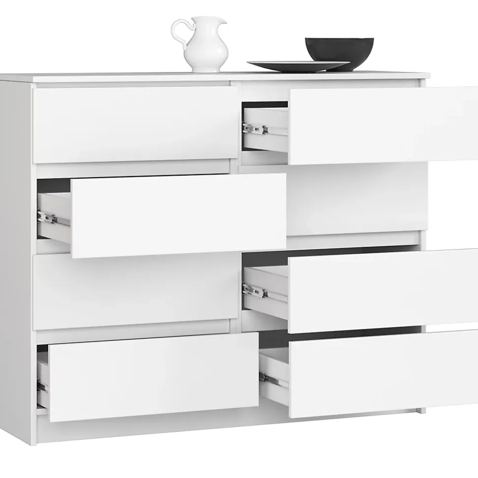 Commode AKORD K120 Blanche 120 cm 8 tiroirs façade Blanche 120x40x99 cm