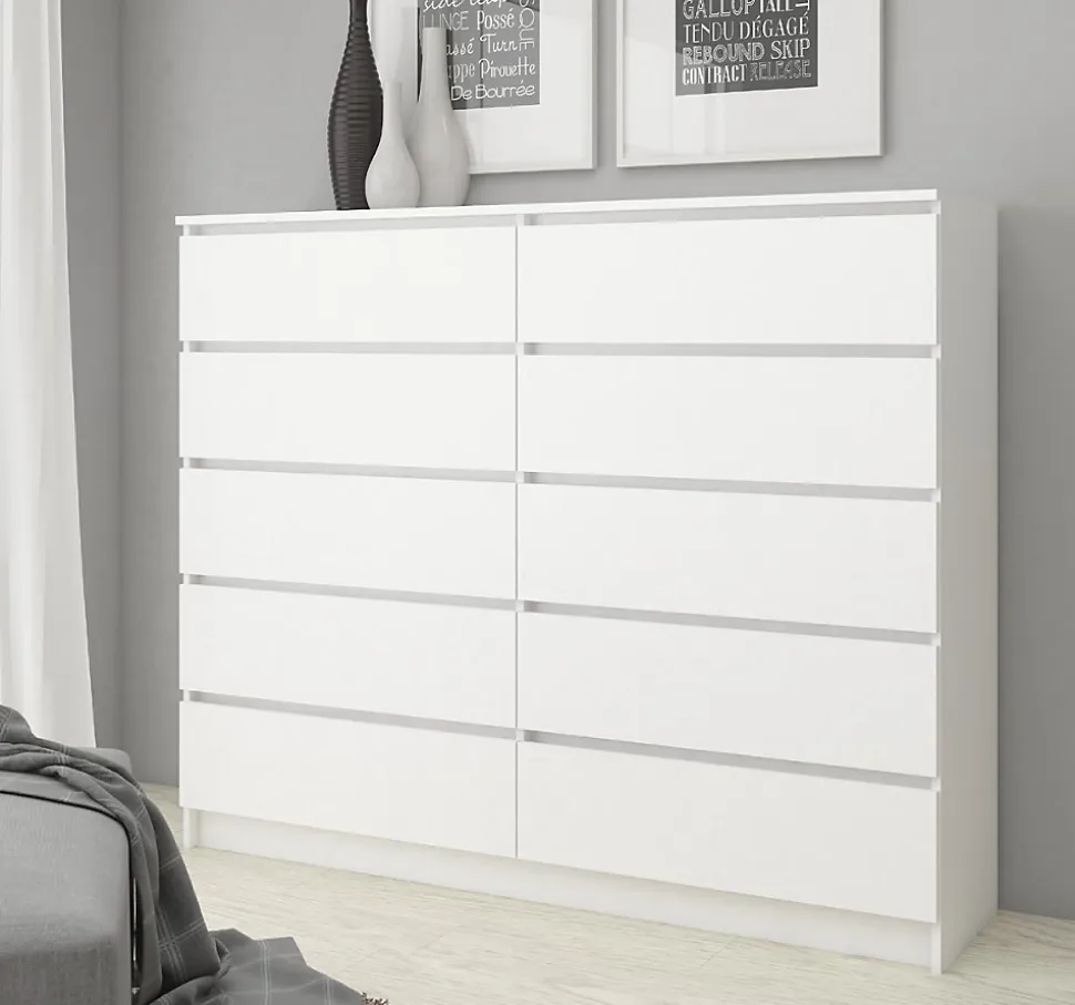 Commode AKORD K140 Blanche 138 cm 10 tiroirs façade Blanche 138x40x121 cm
