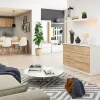 Commode AKORD K120 Blanche 120 cm 6 tiroirs façade Chêne Sonoma 120x40x77 cm