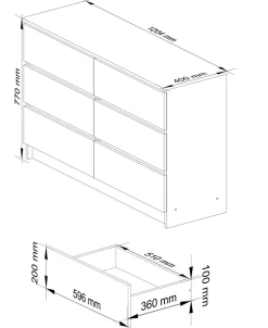 Commode AKORD K120 Blanche 120 cm 6 tiroirs façade Chêne Sonoma 120x40x77 cm