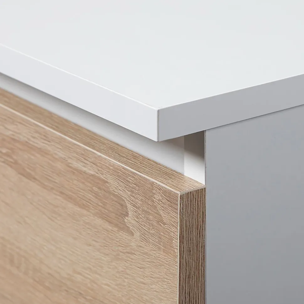 Commode AKORD K120 Blanche 120 cm 6 tiroirs façade Chêne Sonoma 120x40x77 cm