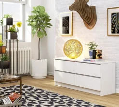 Commode AKORD K120 Blanche 120 cm 4 tiroirs façade Blanche 120x40x55 cm