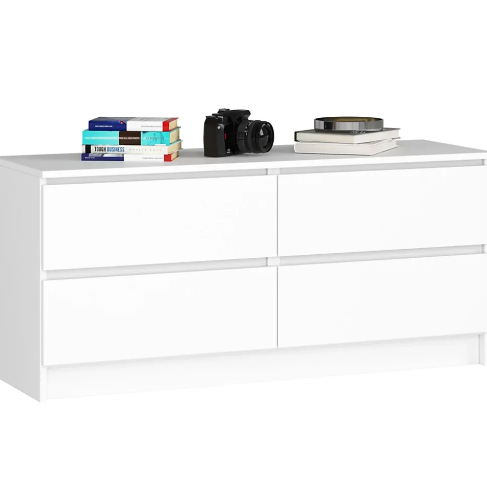 Commode AKORD K120 Blanche 120 cm 4 tiroirs façade Blanche 120x40x55 cm