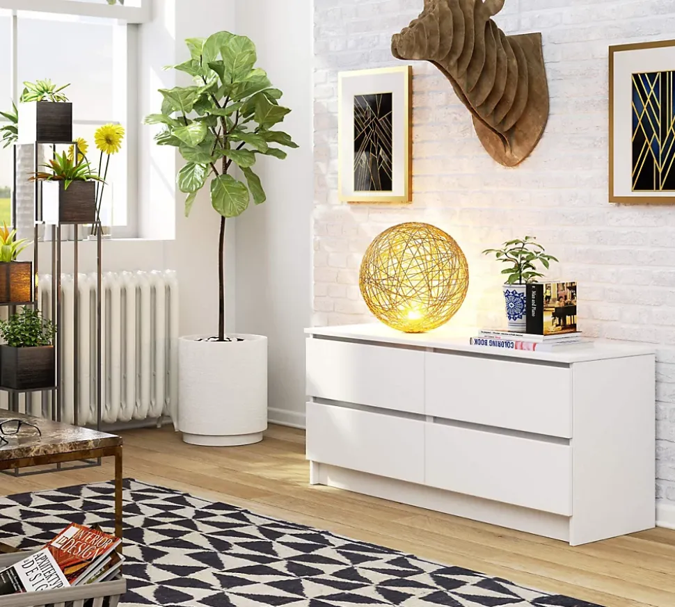 Commode AKORD K120 Blanche 120 cm 4 tiroirs façade Blanche 120x40x55 cm