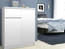 Commode AKORD K80 Blanche 80 cm 2 portes 1 tiroir façade Blanche 4 étagères 80x40x99 cm