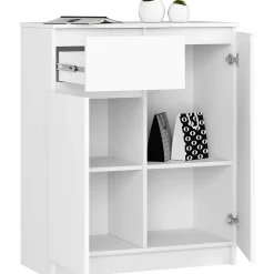 Commode AKORD K80 Blanche 80 cm 2 portes 1 tiroir façade Blanche 4 étagères 80x40x99 cm