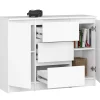 Commode AKORD K100 Blanche 101 cm 2 portes 3 tiroirs façade Blanche 4 étagères 101x35x76 cm