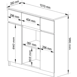 Commode AKORD K100 Béton 101 cm 2 portes 3 tiroirs façade Blanche 6 étagères 101x35x98 cm