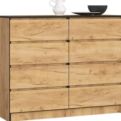 Commode AKORD K120 Chêne Craft 120 cm 8 tiroirs façade Chêne Craft 120x40x99 cm