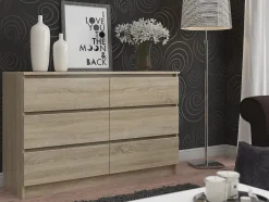 Commode AKORD K140 Chêne Sonoma 138 cm 6 tiroirs façade Chêne Sonoma 138x40x77 cm