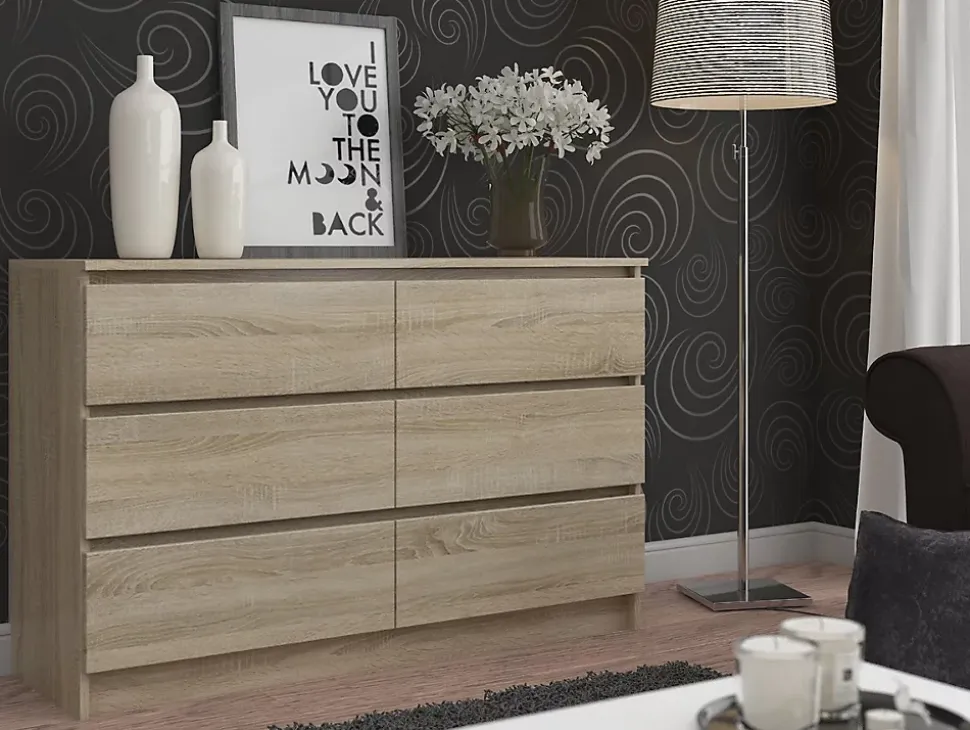 Commode AKORD K140 Chêne Sonoma 138 cm 6 tiroirs façade Chêne Sonoma 138x40x77 cm