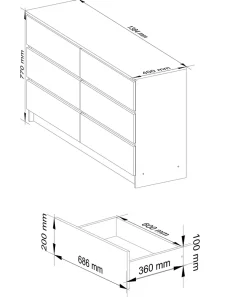 Commode AKORD K140 Chêne Sonoma 138 cm 6 tiroirs façade Chêne Sonoma 138x40x77 cm