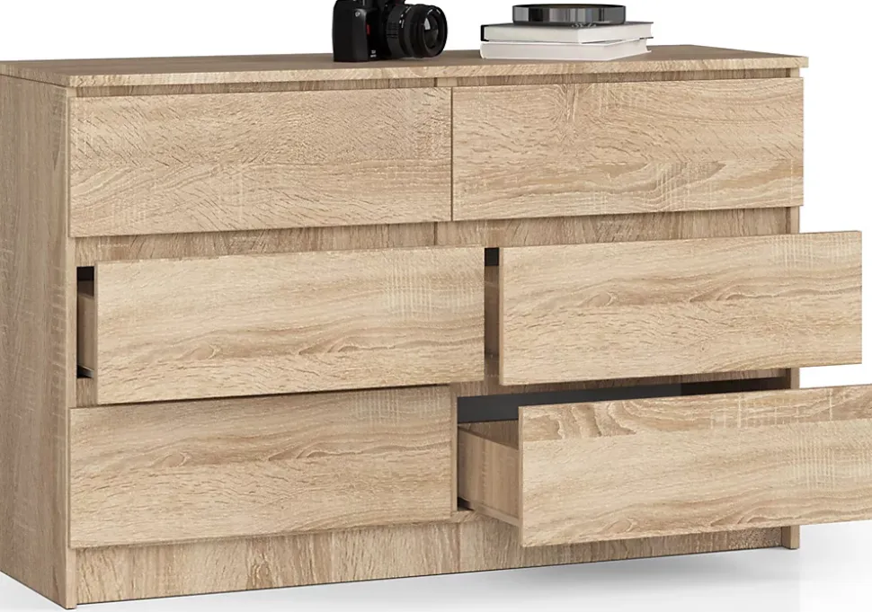 Commode AKORD K140 Chêne Sonoma 138 cm 6 tiroirs façade Chêne Sonoma 138x40x77 cm