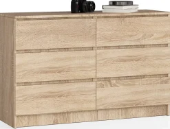 Commode AKORD K140 Chêne Sonoma 138 cm 6 tiroirs façade Chêne Sonoma 138x40x77 cm