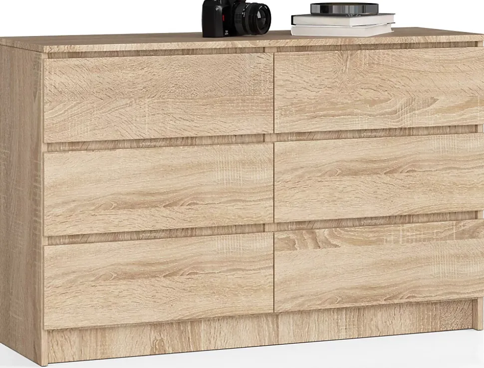 Commode AKORD K140 Chêne Sonoma 138 cm 6 tiroirs façade Chêne Sonoma 138x40x77 cm