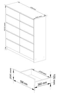 Commode AKORD K120 Chêne Sonoma 120 cm 10 tiroirs façade Blanche 120x40x121 cm