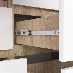 Commode AKORD K120 Chêne Sonoma 120 cm 8 tiroirs façade Blanche 120x40x99 cm