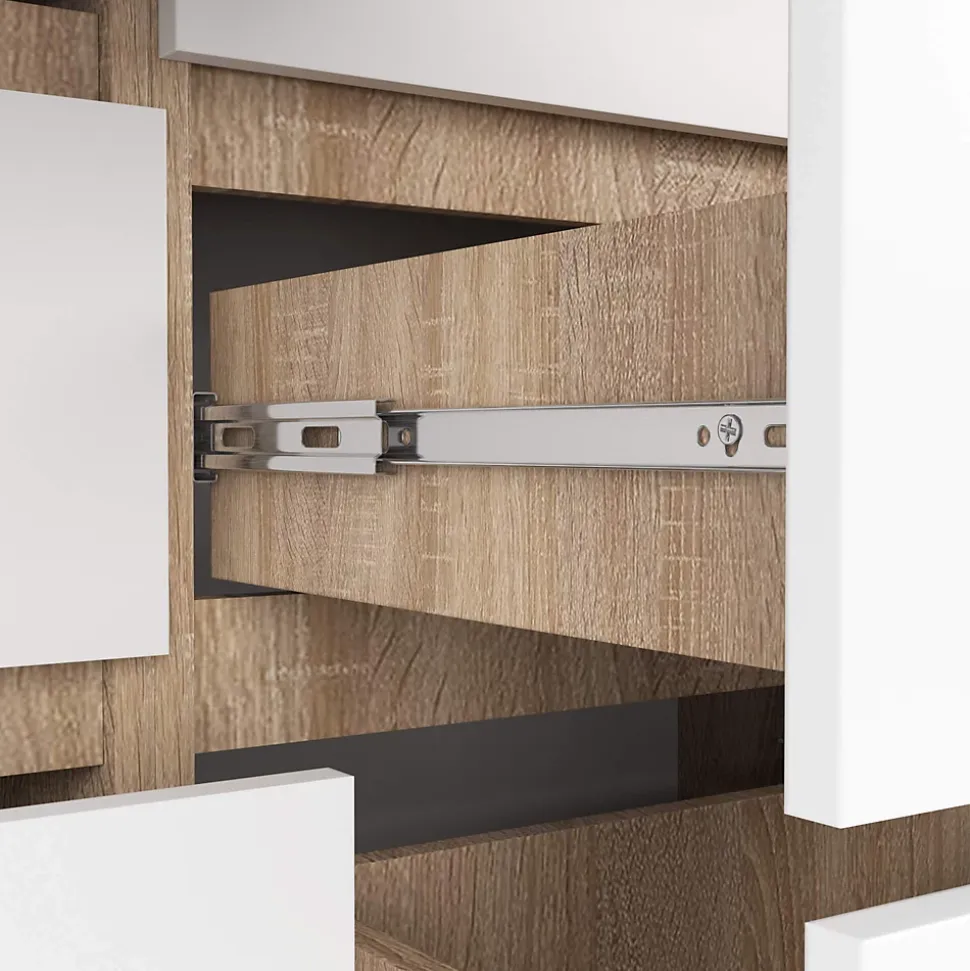 Commode AKORD K120 Chêne Sonoma 120 cm 8 tiroirs façade Blanche 120x40x99 cm