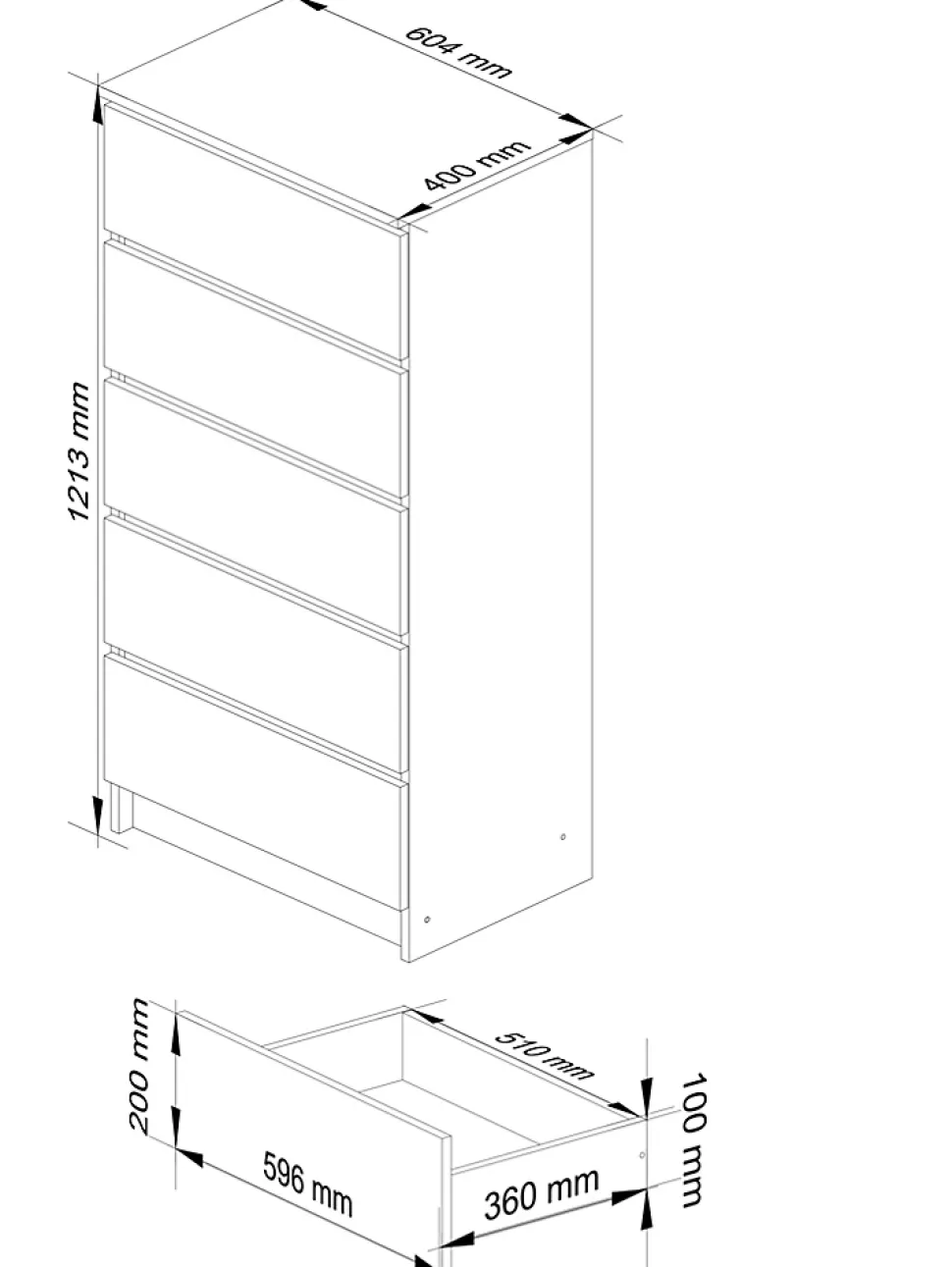 Commode AKORD K60 Wengé 60 cm 5 tiroirs façade Wengé 60x40x121 cm