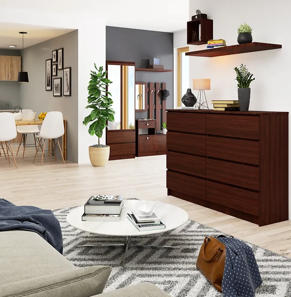 Commode AKORD K140 Wengé 138 cm 8 tiroirs façade Wengé 138x40x99 cm
