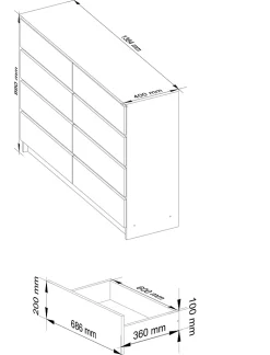 Commode AKORD K140 Wengé 138 cm 8 tiroirs façade Wengé 138x40x99 cm