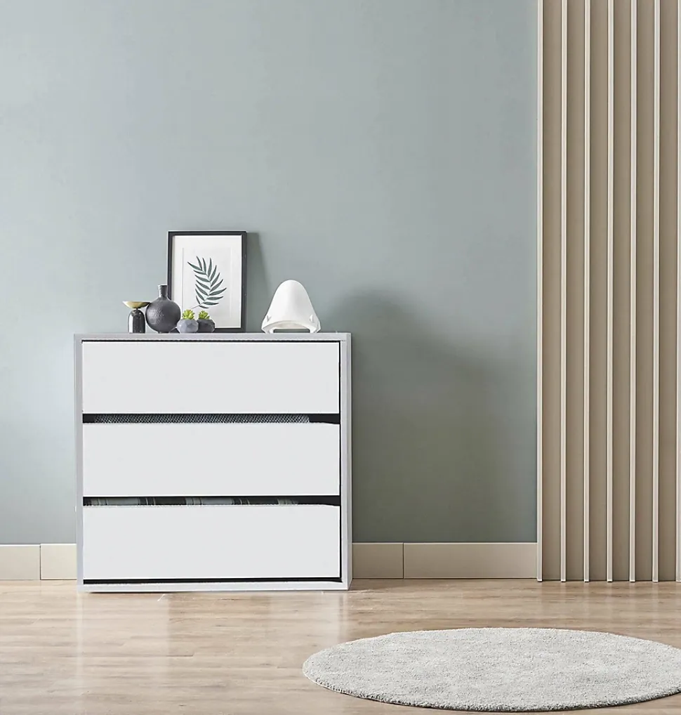 Commode Antar, Commode avec 3 tiroirs, Commode basse pour intérieurs de garde-robe, Commode moderne, 60x44h57 cm, Blanc