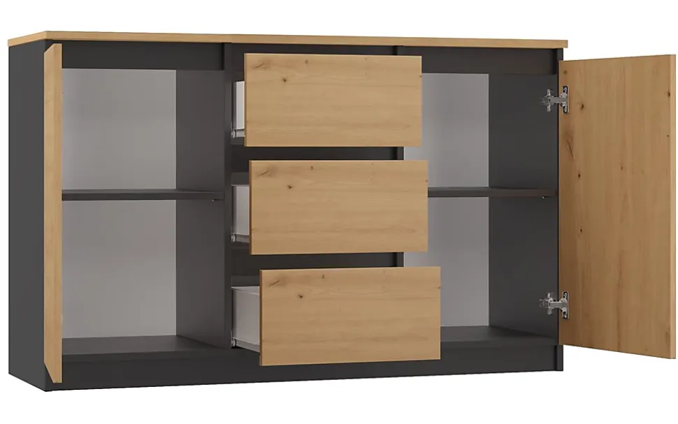 Commode, anthracite / chêne Artisan, 200 x 75 x 40 cm
