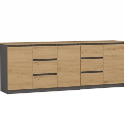 Commode, anthracite / chêne Artisan, 200 x 75 x 40 cm