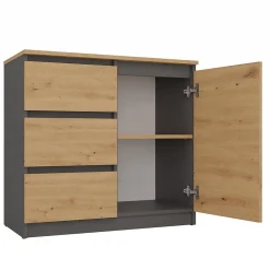 Commode, anthracite / chêne Artisan, 200 x 75 x 40 cm