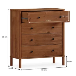 Commode APOANA 4 tiroirs en bois massif - Coloris châtaignier