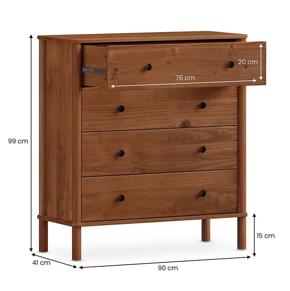 Commode APOANA 4 tiroirs en bois massif - Coloris châtaignier