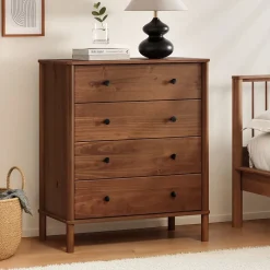 Commode APOANA 4 tiroirs en bois massif - Coloris châtaignier