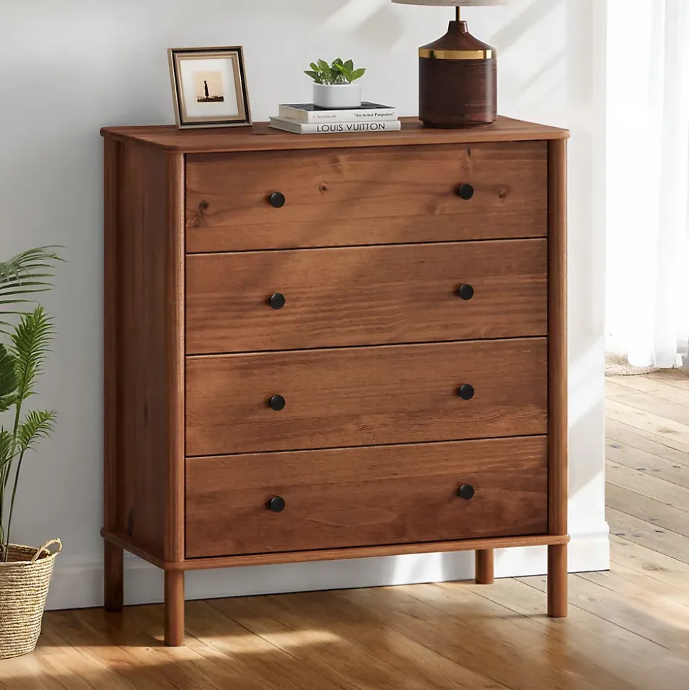 Commode APOANA 4 tiroirs en bois massif - Coloris châtaignier