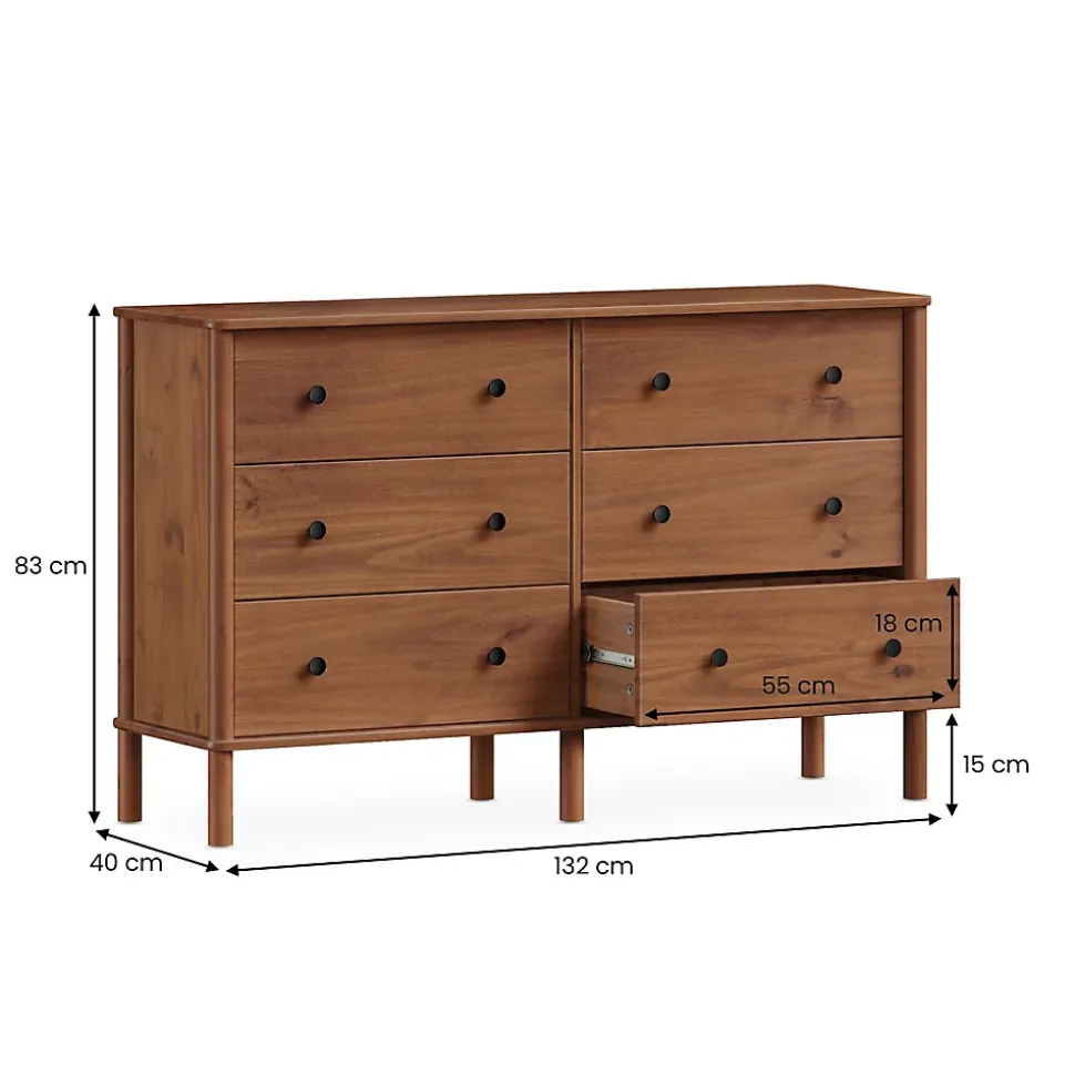 Commode APOANA L 132 cm 6 tiroirs en bois massif - Coloris châtaignier