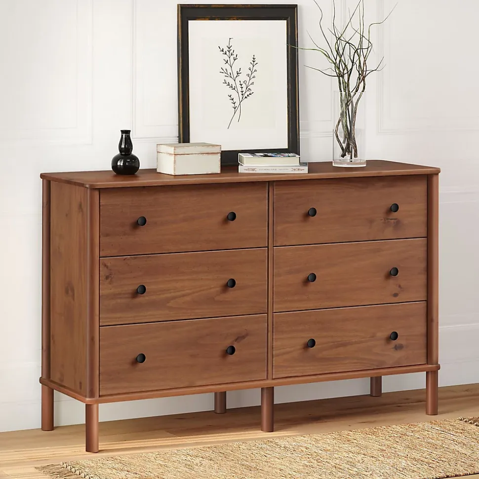 Commode APOANA L 132 cm 6 tiroirs en bois massif - Coloris châtaignier