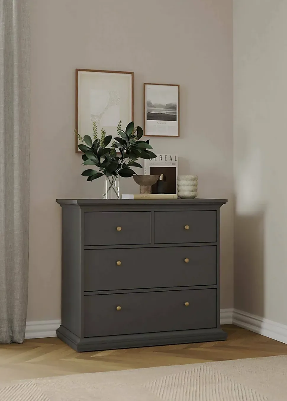 Commode Arika, Commode polyvalente, Commode de chambre, Meuble avec tiroirs, 96x49 h87 cm, Gris