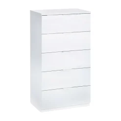 Commode Armenia, Commode 5 tiroirs, Commode pour chambre à coucher, Commode moderne, 60x40h110 cm, Blanc